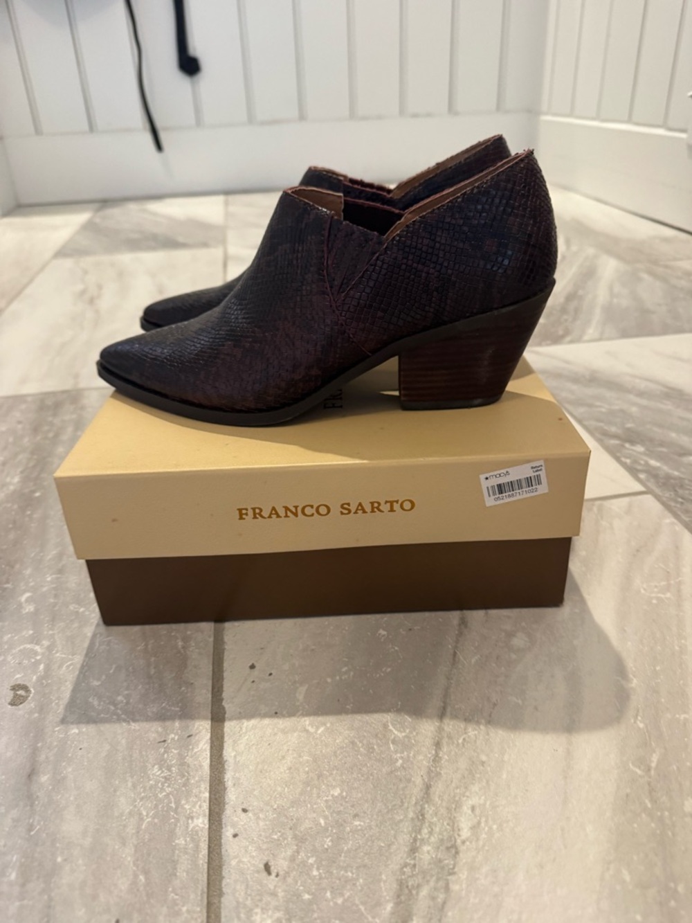 Franco Sarto Dark Brown Textured Pointed Ankle Booties
